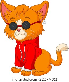 Cute dog cartoon wearing red sweater and sunglasses