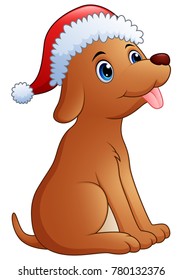 Cute dog cartoon wearing santa cap