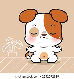 Cute Dog Cartoon in yoga pose. Funny vector Animal character.