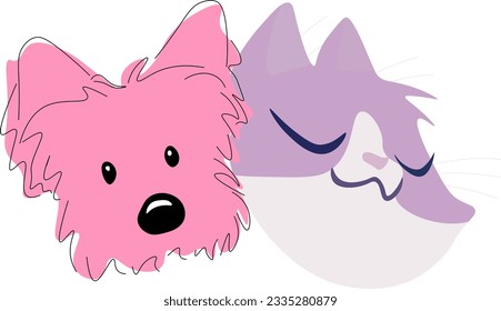 Cute dog and cat with beautiful expression  Cartoon vector illustration for baby shower.