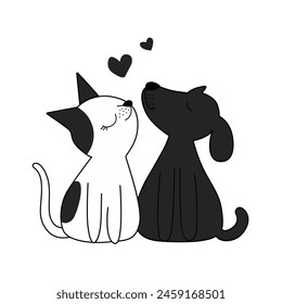 Cute dog and cat best friends, Cartoon dog or puppy and cat characters design