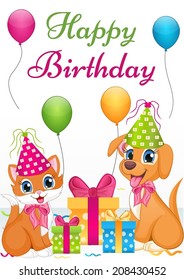 Cute dog and cat birthday card