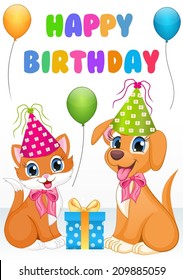 Cute dog and cat birthday card 