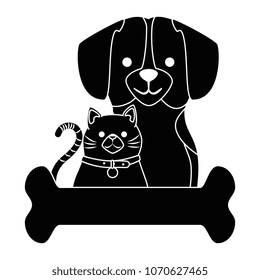 cute dog and cat with bone characters
