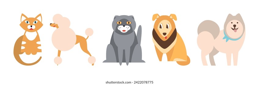 Cute Dog and Cat Breed as Domestic Pet Vector Set