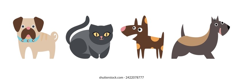 Cute Dog and Cat Breed as Domestic Pet Vector Set
