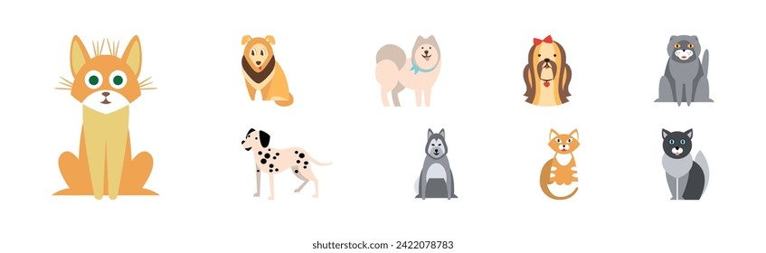 Cute Dog and Cat Breed as Domestic Pet Vector Set