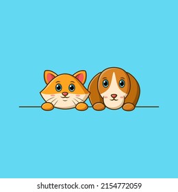 Cute dog and cat cartoon adorable happiness. Vector illustration