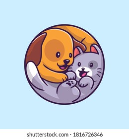 Cute Dog And Cat Cartoon Vector Icon Illustration. Animal Wildlife Icon Concept Isolated Premium Vector. Flat Cartoon Style