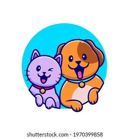 Cute Dog And Cute Cat Cartoon Vector Icon Illustration. Animal Couple Icon Concept Isolated Premium Vector. Flat Cartoon Style
