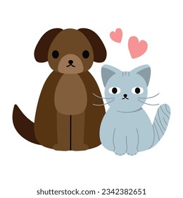 Cute Dog And Cat Cartoon Vector Icon Illustration.