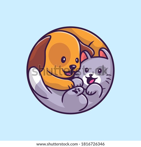Cute Dog And Cat Cartoon Vector Icon Illustration. Animal Wildlife Icon Concept Isolated Premium Vector. Flat Cartoon Style