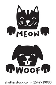 Cute Dog and Cat designs for poster, logo, label or stickers. Isolated vector illustration.