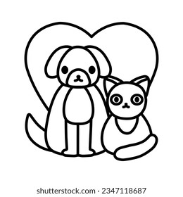 Cute Dog And Cat doodle Icon Illustration.