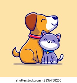 Cute Dog and Cat Friend Cartoon Vector Icon Illustration. Animal Nature Icon Concept Isolated Premium Vector. Flat Cartoon Style