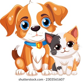 Cute dog and cat friend illustration