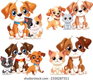 Cute dog and cat friend illustration