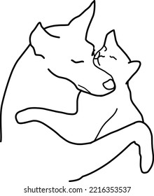 Cute dog and cat friends vector illustration line art