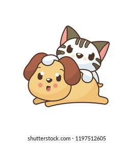 Cute Dog and Cat Illustration with cartoon style