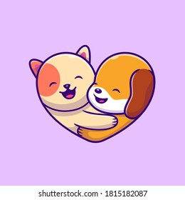 Ilustración Del Icono Del Vector De Dibujo Del Logotipo Cute Dog Y Cat. Vector Premium Aislado De Concepto De Icono De Amor Animal. Estilo de dibujo plano