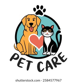 Cute dog and cat logo for a pet care service.