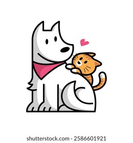 CUTE DOG AND CAT LOVE CARTOON LOGO