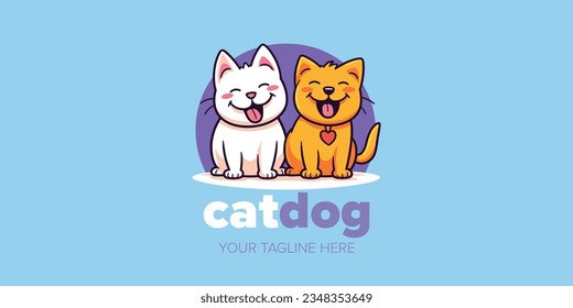 Cute Dog and Cat Mascot Cartoon Logo: Hand-Drawn Illustration Character for Every Business, Pet Shops, Toys, and More