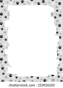 Cute dog / cat paw prints border / frame with empty white space on center