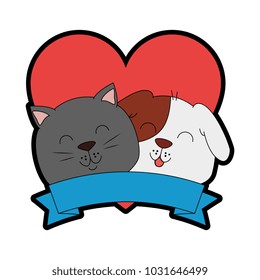 cute dog and cat with ribbon