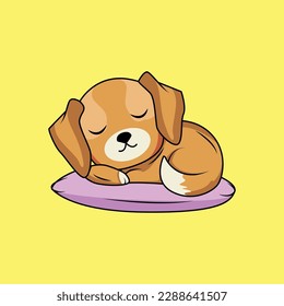 Gato de perro lindo durmiendo en la almohada Pegatina vectorial de caricatura Ilustración