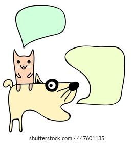 cute dog and cat with speech bubbles