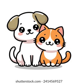 Cute dog and cat together vector illustration 