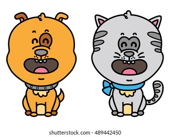 Cute dog and cat. Vector illustration of cute cartoon dog and cat character for children and scrap book