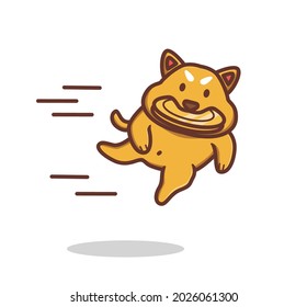 Cute dog catch a coin cartoon illustration dogecoin. Animal Isolated Cartoon Flat Style Sticker Web Design Icon Premium Vector Logo mascot