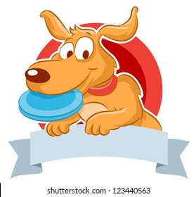 Cute Dog Catching Frisbee With Blank Banner