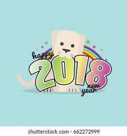 Cute Dog Celebrating 2018 Vector Illustration