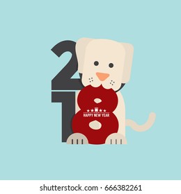 Cute Dog Celebrating 2018 Vector Illustration