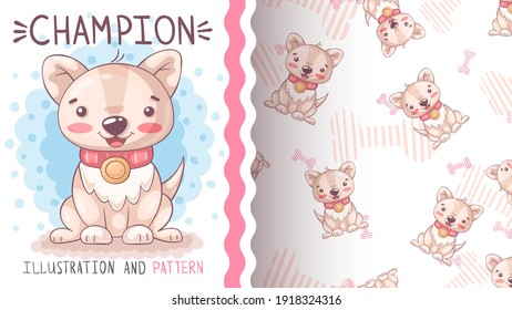 Cute dog champion - seamless pattern