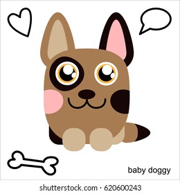 Cute Dog character. Cartoon style, Vector Illustration. Sticker, card, isolated design element for kids books and clothes