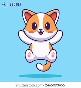 Cute dog character isolated on blue background. Happy white and ginger dog vector image in hand drawn style.