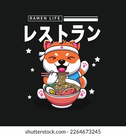 cute dog character logo, ramen dog vector