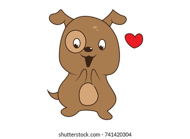 Cute Dog Character in Love. Vector Illustration. Isolated on white background.