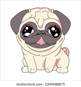 cute dog character pug vector drawing