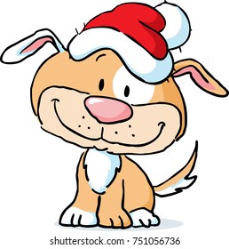 cute dog character with santa cap - vector illustration