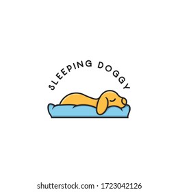 cute dog character sleep in cloud  lofo design premium vector 