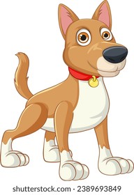 A cute dog character in a vector cartoon style standing and happily wagging its tail