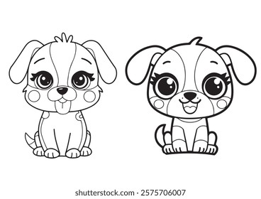 cute Dog Character Vector, Coloring Book Page with Dog, Coloring page illustration and outline dog, coloring page with Animal character for kids  
