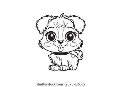 cute Dog Character Vector, Coloring Book Page with Dog, Coloring page illustration and outline dog, coloring page with Animal character for kids  
