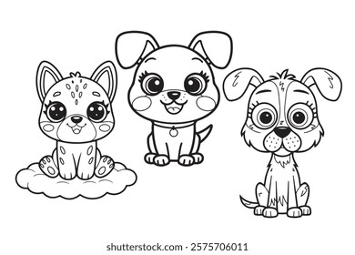 cute Dog Character Vector, Coloring Book Page with Dog, Coloring page illustration and outline dog, coloring page with Animal character for kids  
