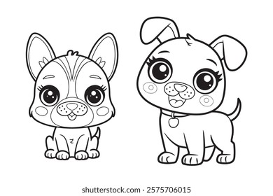 cute Dog Character Vector, Coloring Book Page with Dog, Coloring page illustration and outline dog, coloring page with Animal character for kids  

